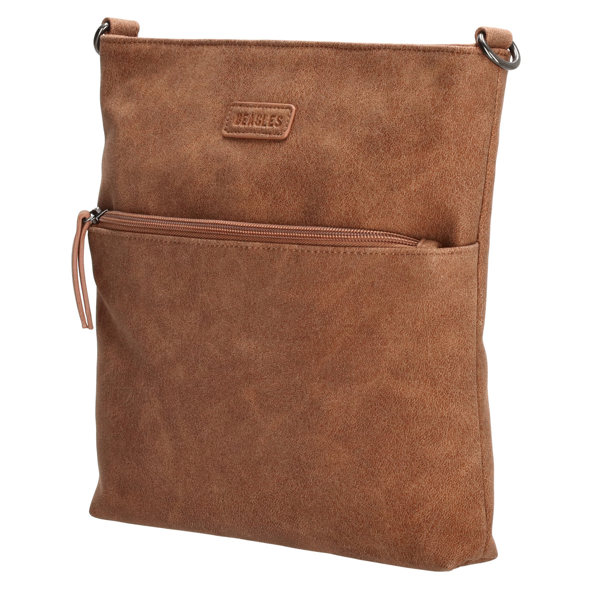 Umhängetasche 26,5x25,5cm Cognac mit Reißverschluss in Lederoptik - leder-accessoires.com