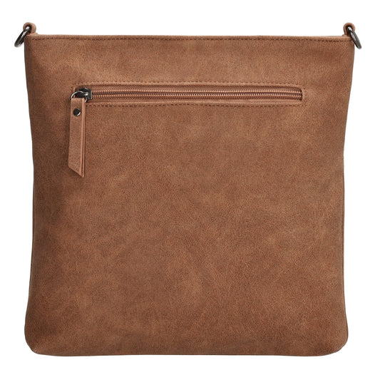 Umhängetasche 26,5x25,5cm Cognac mit Reißverschluss in Lederoptik - leder-accessoires.com