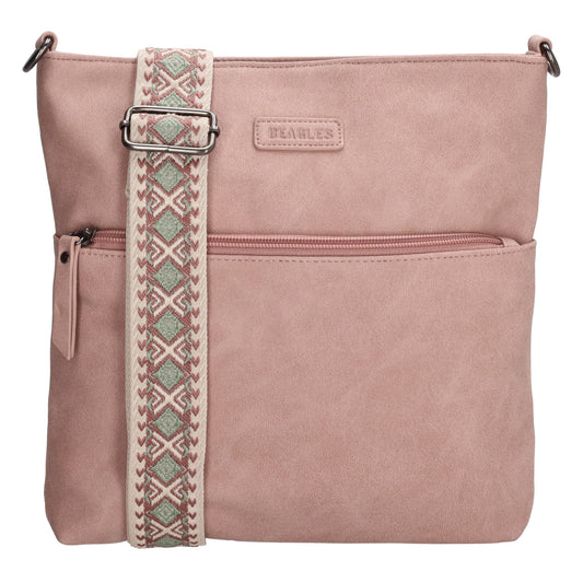 Umhängetasche 26,5x25,5cm Hellrosa mit Reißverschluss in Lederoptik - leder-accessoires.com