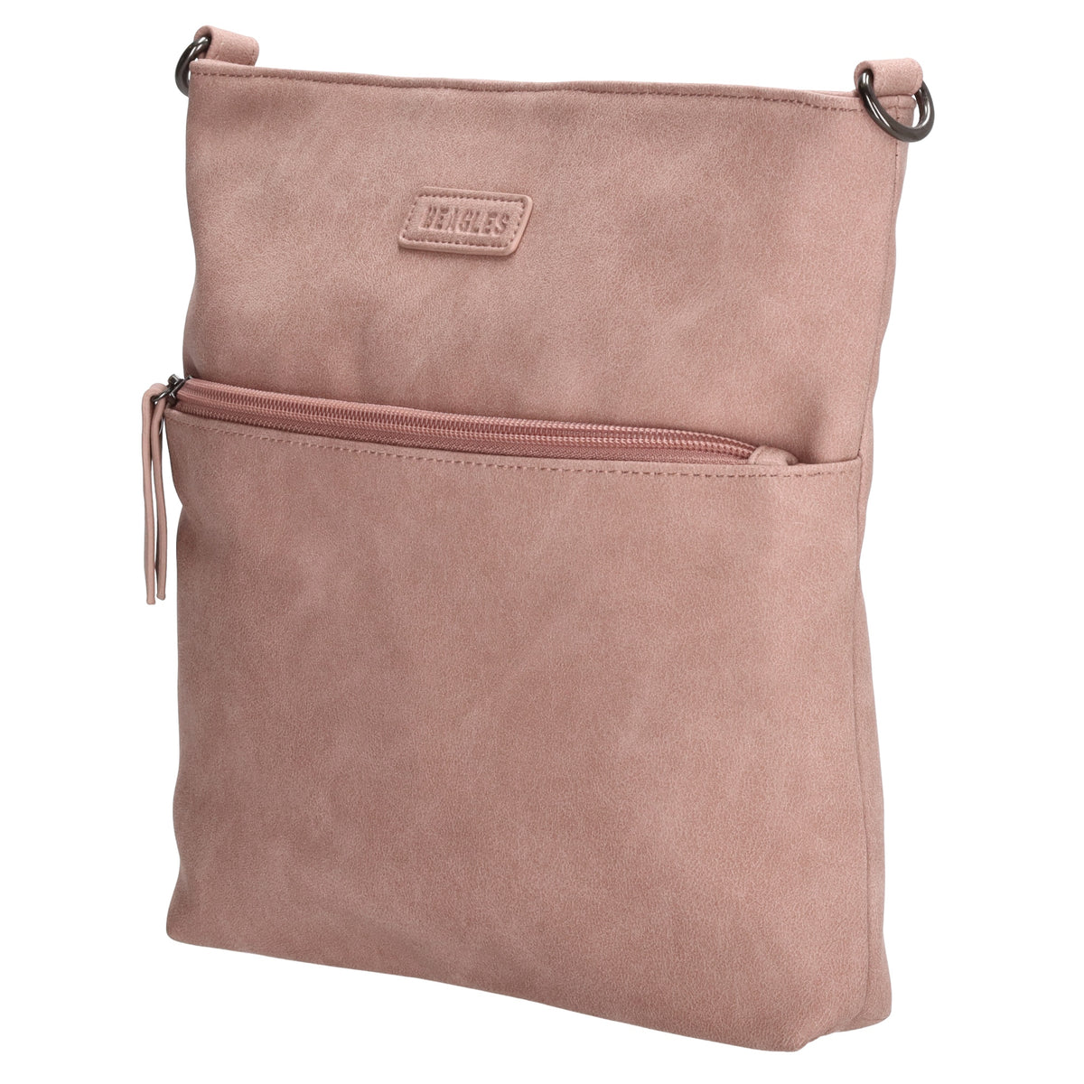Umhängetasche 26,5x25,5cm Hellrosa mit Reißverschluss in Lederoptik - leder-accessoires.com