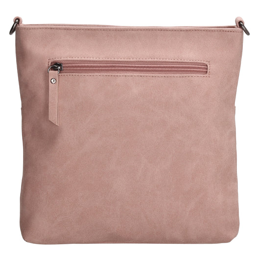 Umhängetasche 26,5x25,5cm Hellrosa mit Reißverschluss in Lederoptik - leder-accessoires.com