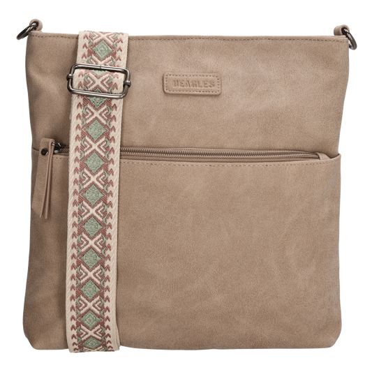 Umhängetasche 26,5x25,5cm Helltaupe mit Reißverschluss in Lederoptik - leder-accessoires.com