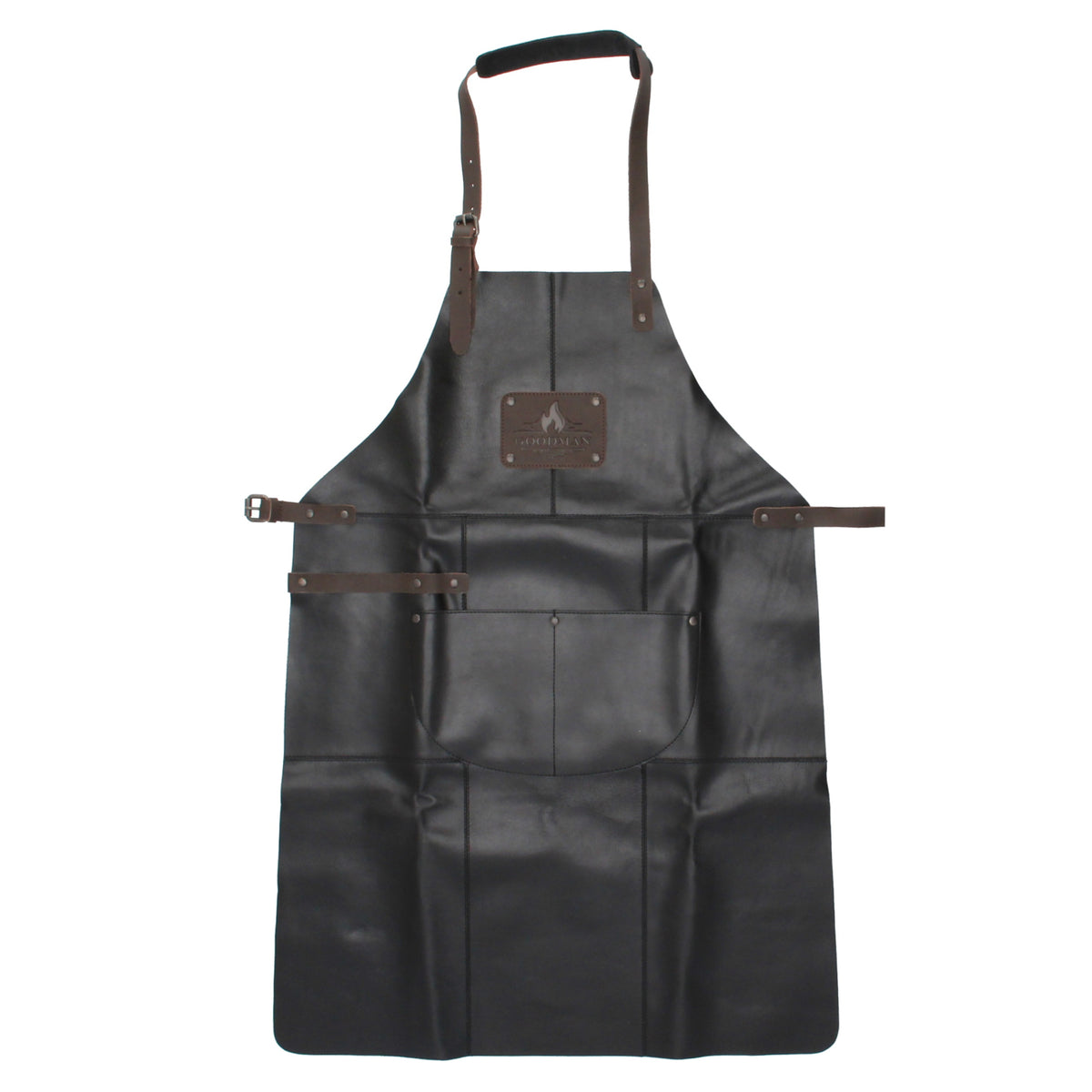 Lederschürze zum Grillen in Schwarz mit Vortasche - leder-accessoires.com