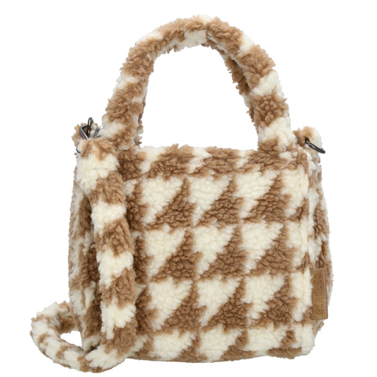 Teddytasche 17x17cm in Karomuster Weiß|Braun mit Reißverschluss - leder-accessoires.com