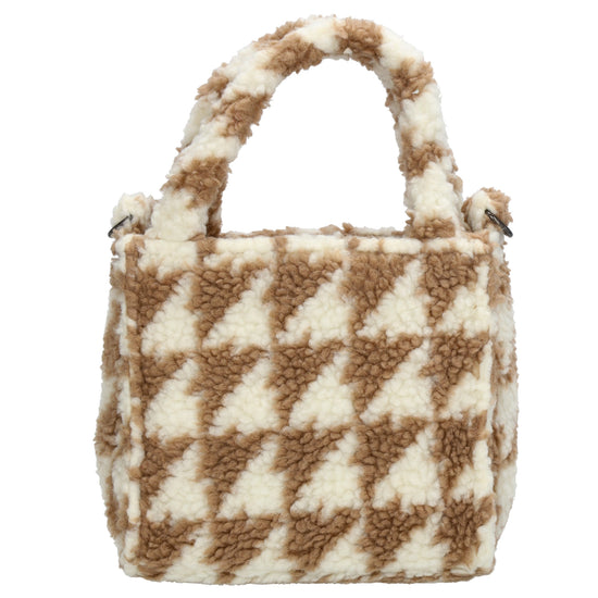 Teddytasche 17x17cm in Karomuster Weiß|Braun mit Reißverschluss - leder-accessoires.com