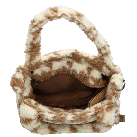 Teddytasche 17x17cm in Karomuster Weiß|Braun mit Reißverschluss - leder-accessoires.com