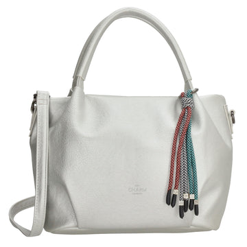 Schultertasche aus Kunstleder in Silber 28x21cm mit Reißverschluss - leder-accessoires.com