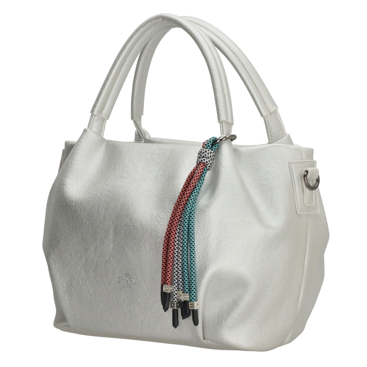 Schultertasche aus Kunstleder in Silber 28x21cm mit Reißverschluss - leder-accessoires.com