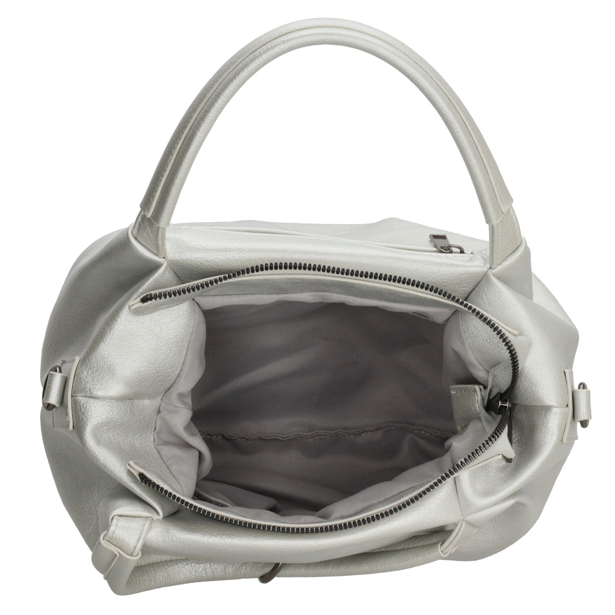 Schultertasche aus Kunstleder in Silber 28x21cm mit Reißverschluss - leder-accessoires.com