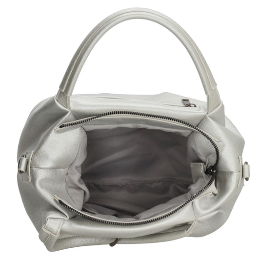Schultertasche aus Kunstleder in Silber 28x21cm mit Reißverschluss - leder-accessoires.com