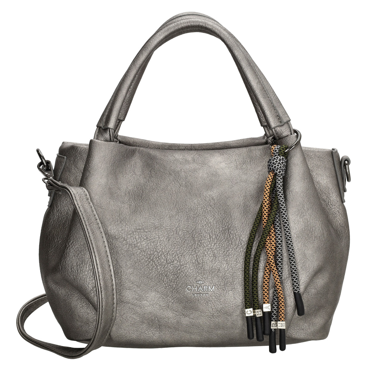 Schultertasche 28x21cm Gun Metallic mit Reißverschluss in Lederoptik - leder-accessoires.com