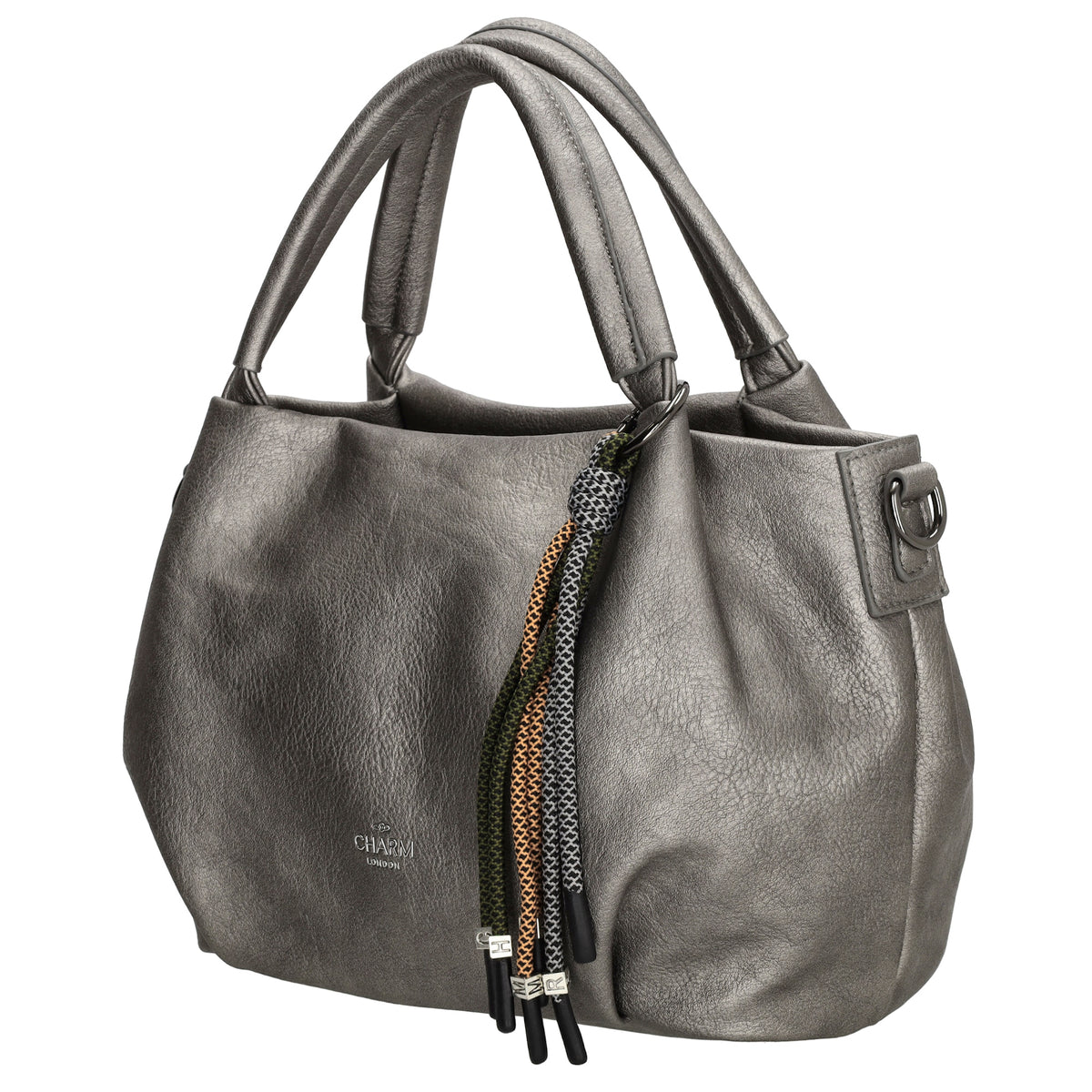 Schultertasche 28x21cm Gun Metallic mit Reißverschluss in Lederoptik - leder-accessoires.com