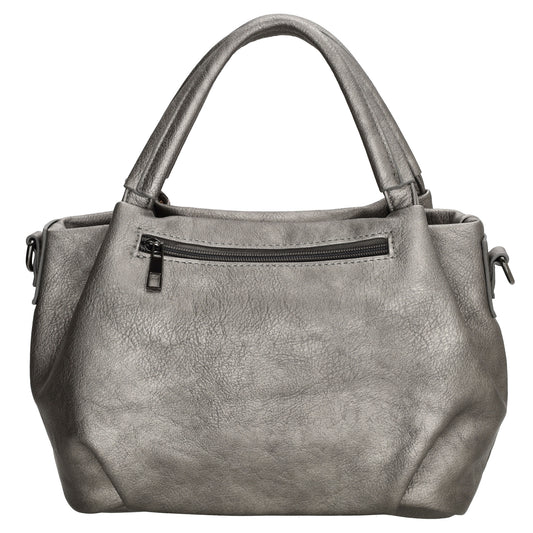Schultertasche 28x21cm Gun Metallic mit Reißverschluss in Lederoptik - leder-accessoires.com