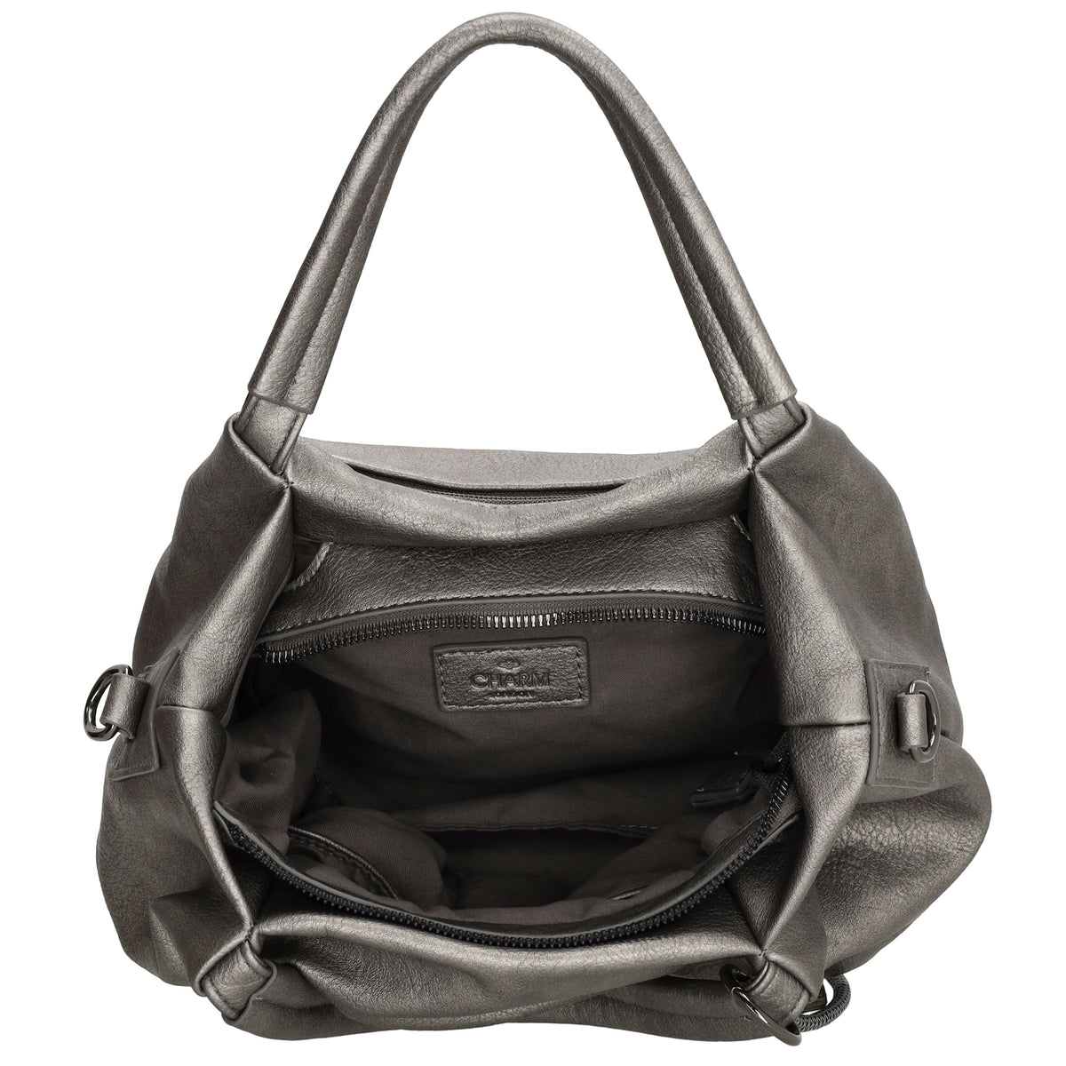 Schultertasche 28x21cm Gun Metallic mit Reißverschluss in Lederoptik - leder-accessoires.com
