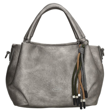 Schultertasche 28x21cm Gun Metallic mit Reißverschluss in Lederoptik - leder-accessoires.com