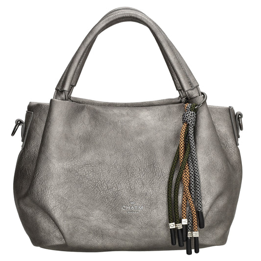 Schultertasche 28x21cm Gun Metallic mit Reißverschluss in Lederoptik - leder-accessoires.com