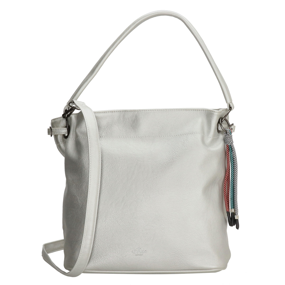 Beuteltasche 30x35cm Silber mit Reißverschluss in Lederoptik - leder-accessoires.com
