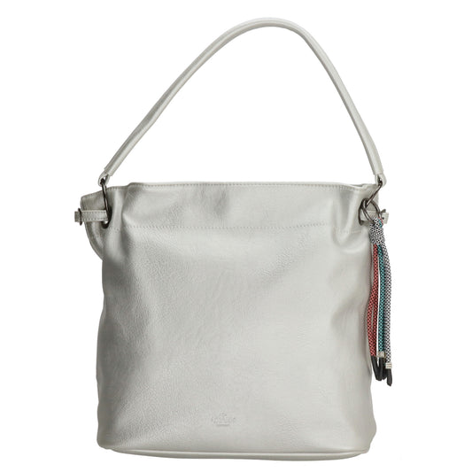 Beuteltasche 30x35cm Silber mit Reißverschluss in Lederoptik - leder-accessoires.com