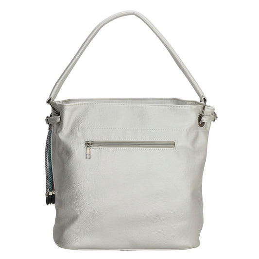 Beuteltasche 30x35cm Silber mit Reißverschluss in Lederoptik - leder-accessoires.com