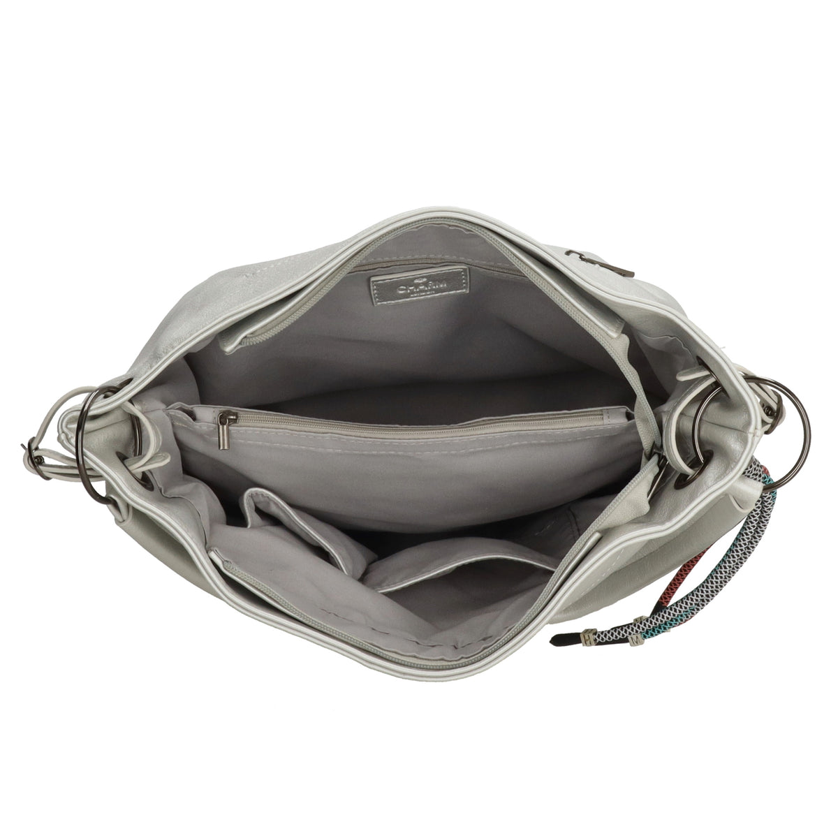 Beuteltasche 30x35cm Silber mit Reißverschluss in Lederoptik - leder-accessoires.com