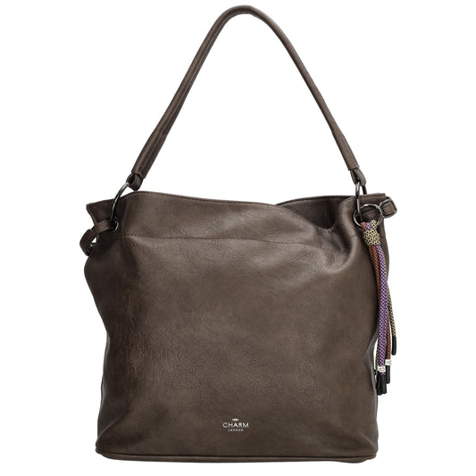 Beuteltasche 30x35cm Dunkelbraun mit Reißverschluss in Lederoptik - leder-accessoires.com