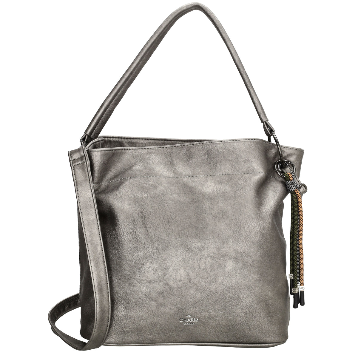 Beuteltasche 30x35cm Gun Metallic mit Reißverschluss in Lederoptik - leder-accessoires.com