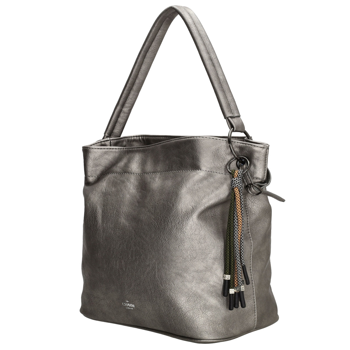 Beuteltasche 30x35cm Gun Metallic mit Reißverschluss in Lederoptik - leder-accessoires.com