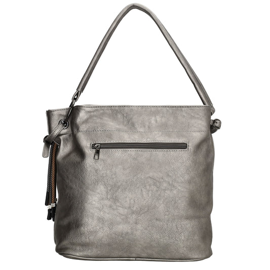 Beuteltasche 30x35cm Gun Metallic mit Reißverschluss in Lederoptik - leder-accessoires.com