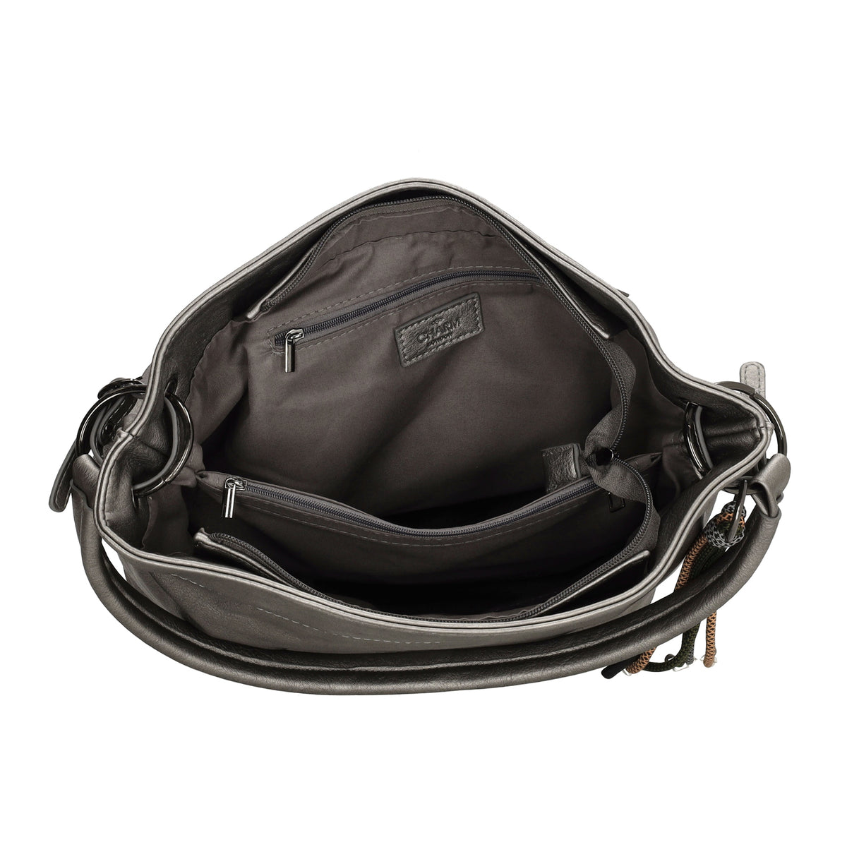 Beuteltasche 30x35cm Gun Metallic mit Reißverschluss in Lederoptik - leder-accessoires.com