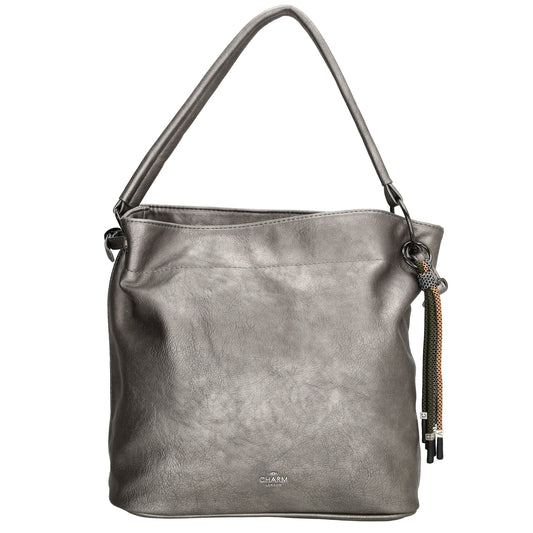 Beuteltasche 30x35cm Gun Metallic mit Reißverschluss in Lederoptik - leder-accessoires.com