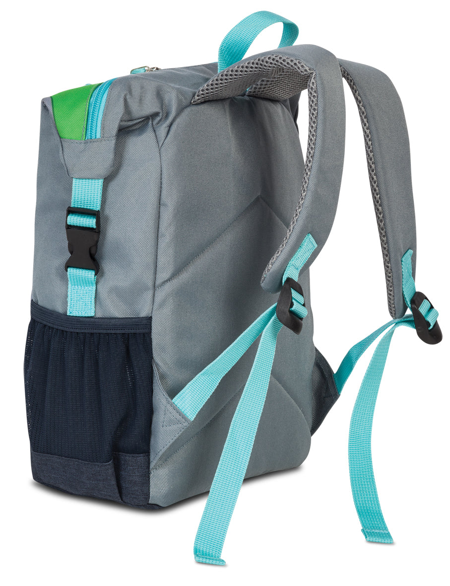 Kinderrucksack "Drache " aus recyceltem Material in Grün|Grau - leder-accessoires.com
