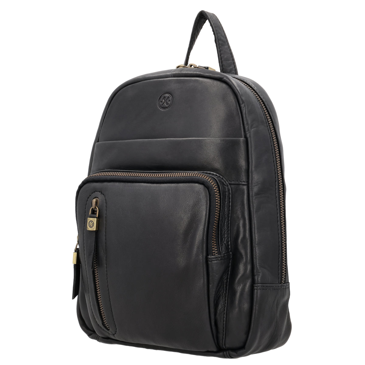 Rucksack 23,5 x 28,5cm in Schwarz mit Reißverschluss und Vortasche - leder-accessoires.com