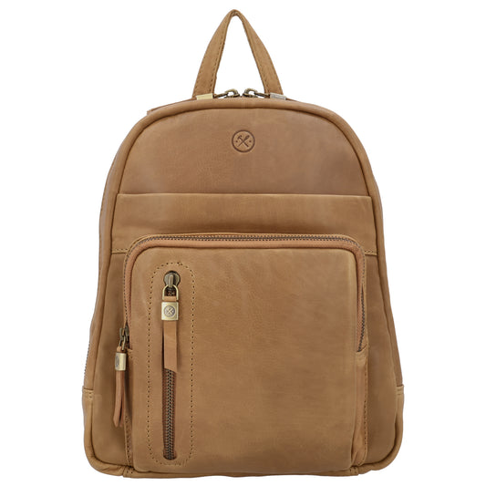 Rucksack 23,5 x 28,5cm in Cognac mit Reißverschluss und Vortasche - leder-accessoires.com