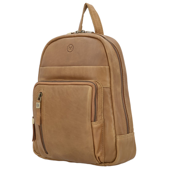Rucksack 23,5 x 28,5cm in Cognac mit Reißverschluss und Vortasche - leder-accessoires.com