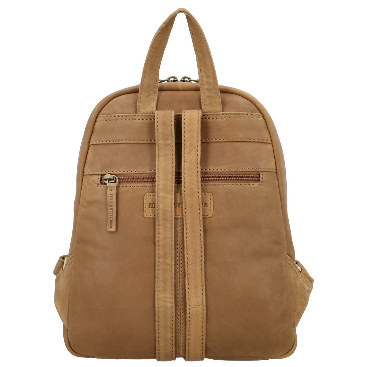 Rucksack 23,5 x 28,5cm in Cognac mit Reißverschluss und Vortasche - leder-accessoires.com