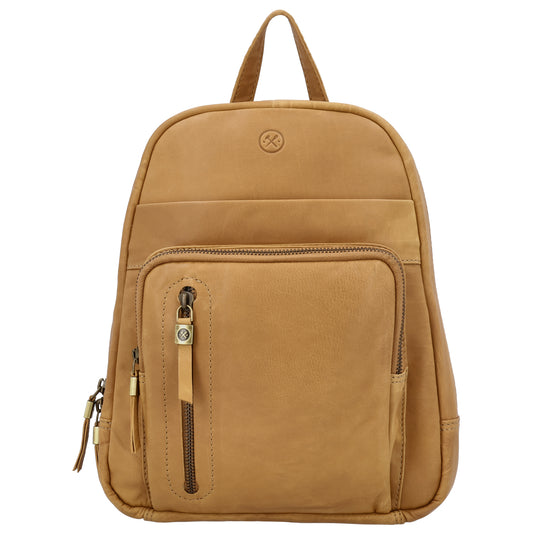 Rucksack 23,5 x 28,5cm in Sand mit Reißverschluss und Vortasche - leder-accessoires.com