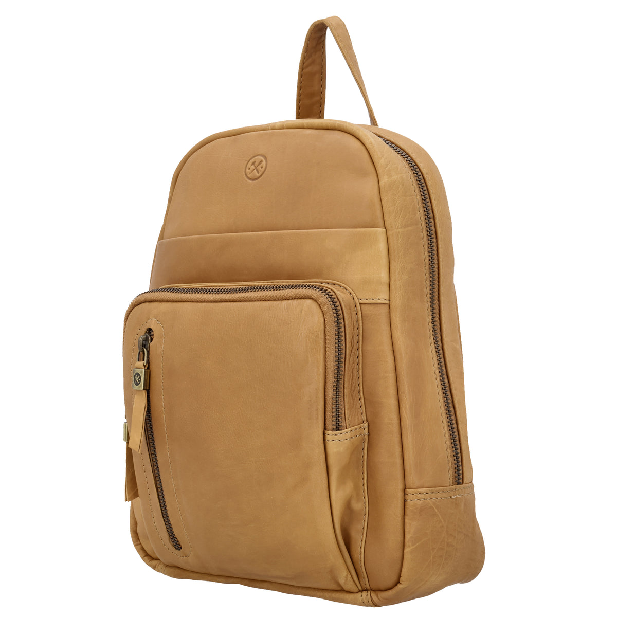 Rucksack 23,5 x 28,5cm in Sand mit Reißverschluss und Vortasche - leder-accessoires.com