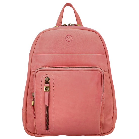 Rucksack 23,5 x 28,5cm in Rosa mit Reißverschluss und Vortasche - leder-accessoires.com