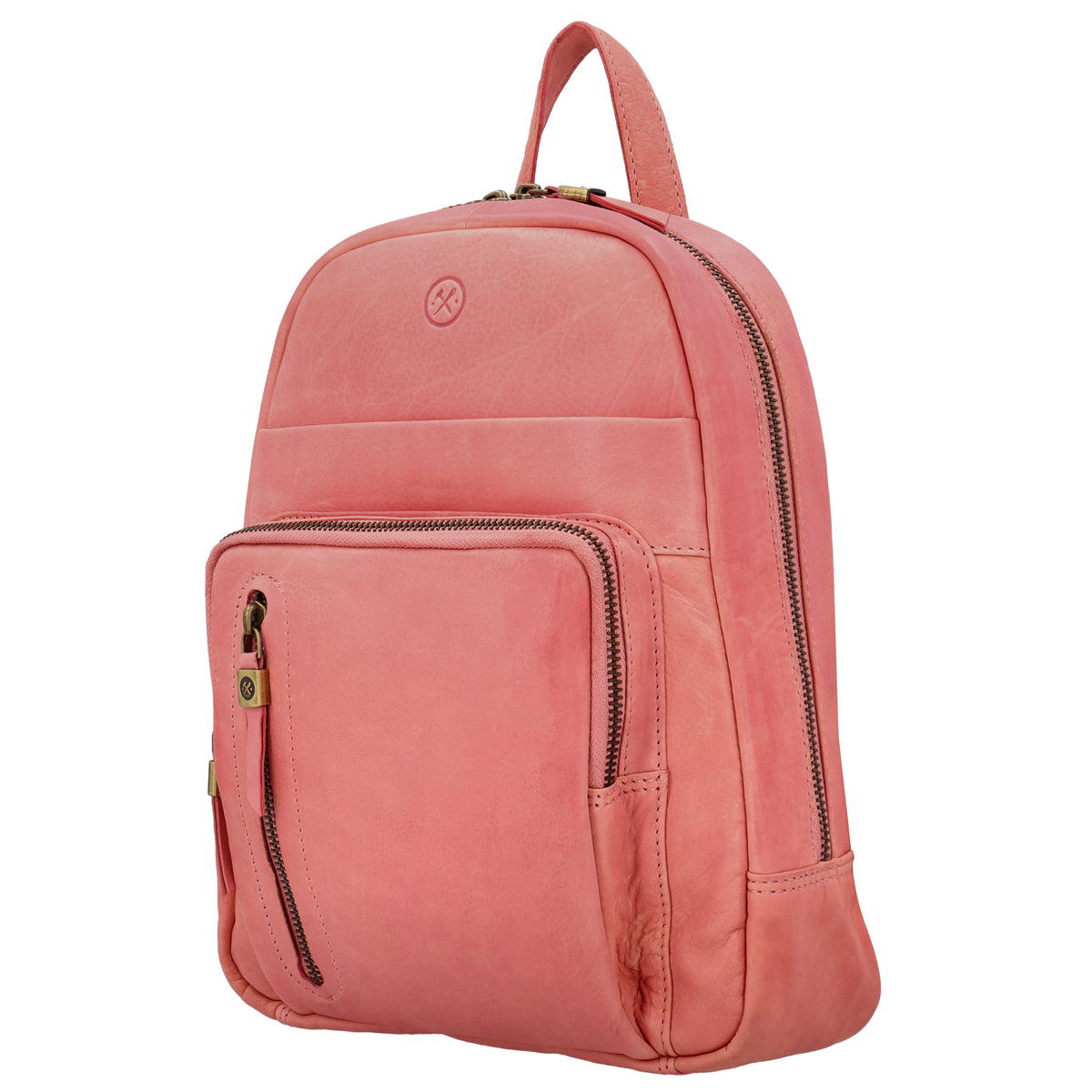 Rucksack 23,5 x 28,5cm in Rosa mit Reißverschluss und Vortasche - leder-accessoires.com