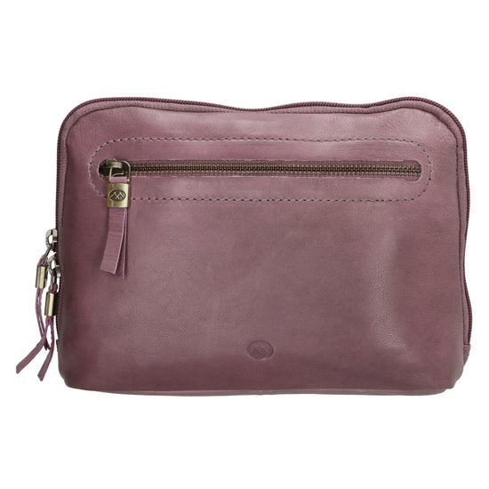 Kosmetiktasche 24,5x17cm in Flieder aus Leder mit Reißverschluss - leder-accessoires.com