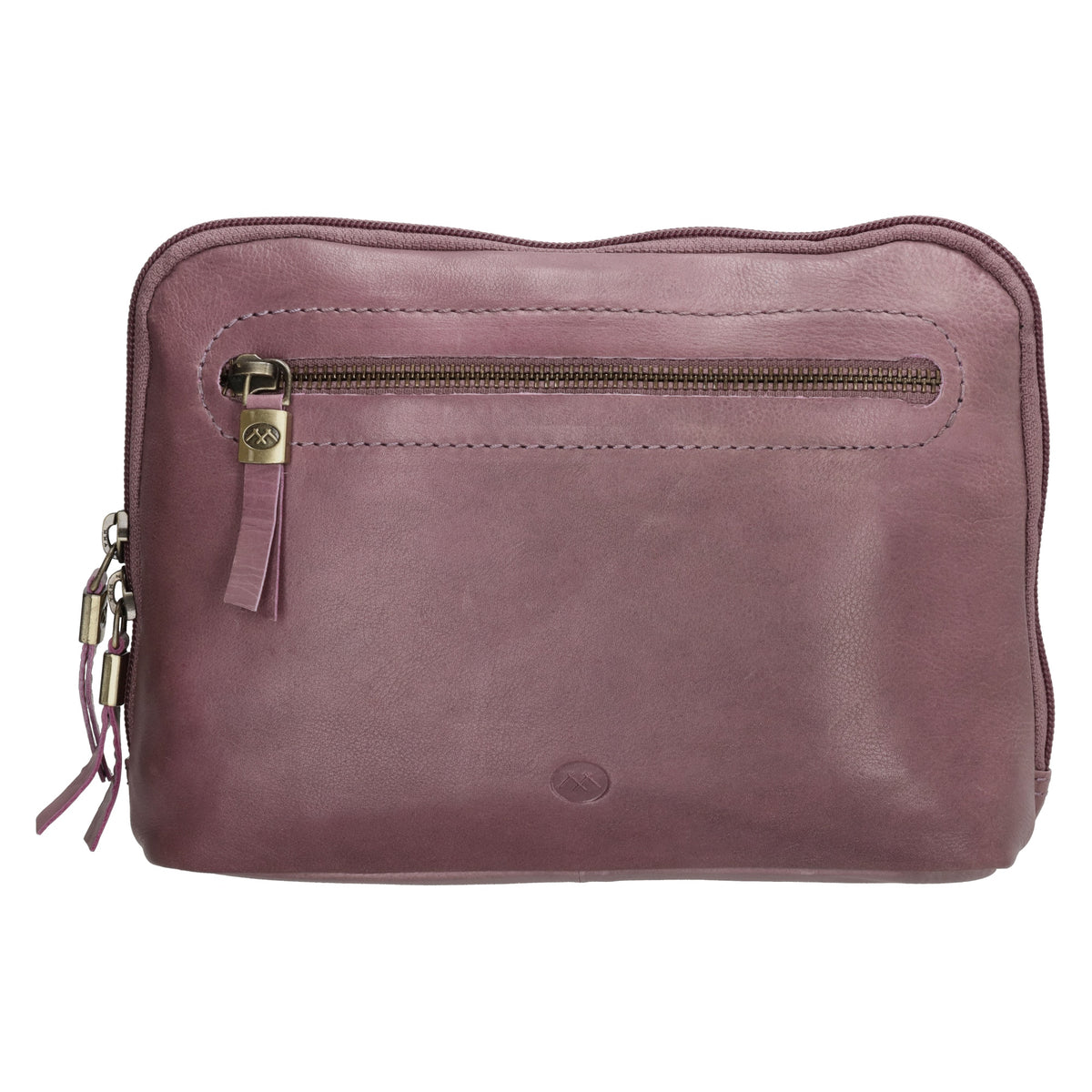 Kosmetiktasche 24,5x17cm in Flieder aus Leder mit Reißverschluss - leder-accessoires.com