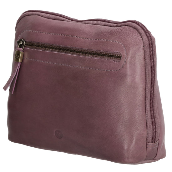 Kosmetiktasche 24,5x17cm in Flieder aus Leder mit Reißverschluss - leder-accessoires.com
