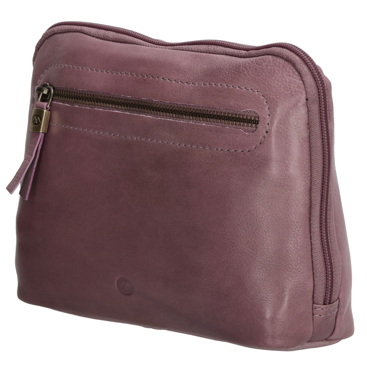 Kosmetiktasche 24,5x17cm in Flieder aus Leder mit Reißverschluss - leder-accessoires.com