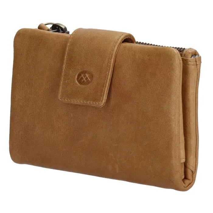 Lederbörse 15x9cm in Beige mit Druckknopf und Reißverschlussfach - leder-accessoires.com