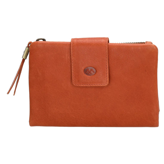 Lederbörse 15x9cm in Orange mit Druckknopf und Reißverschlussfach - leder-accessoires.com