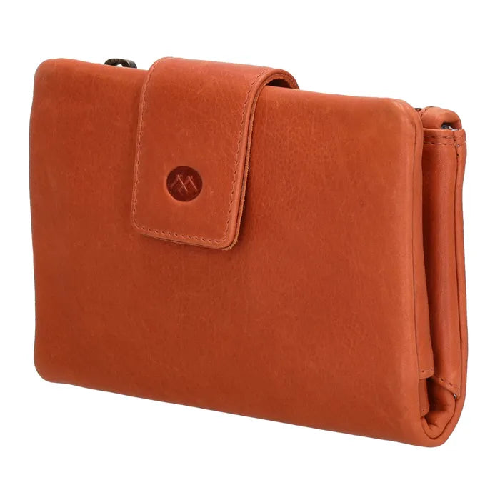Lederbörse 15x9cm in Orange mit Druckknopf und Reißverschlussfach - leder-accessoires.com