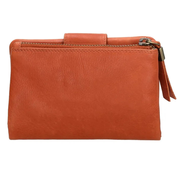 Lederbörse 15x9cm in Orange mit Druckknopf und Reißverschlussfach - leder-accessoires.com