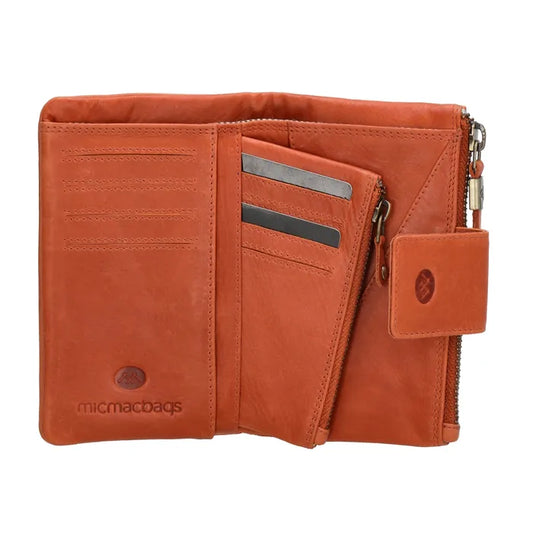 Lederbörse 15x9cm in Orange mit Druckknopf und Reißverschlussfach - leder-accessoires.com