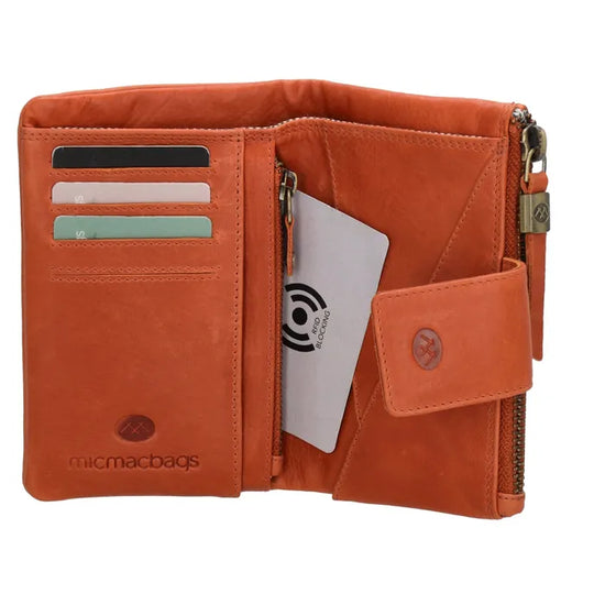 Lederbörse 15x9cm in Orange mit Druckknopf und Reißverschlussfach - leder-accessoires.com