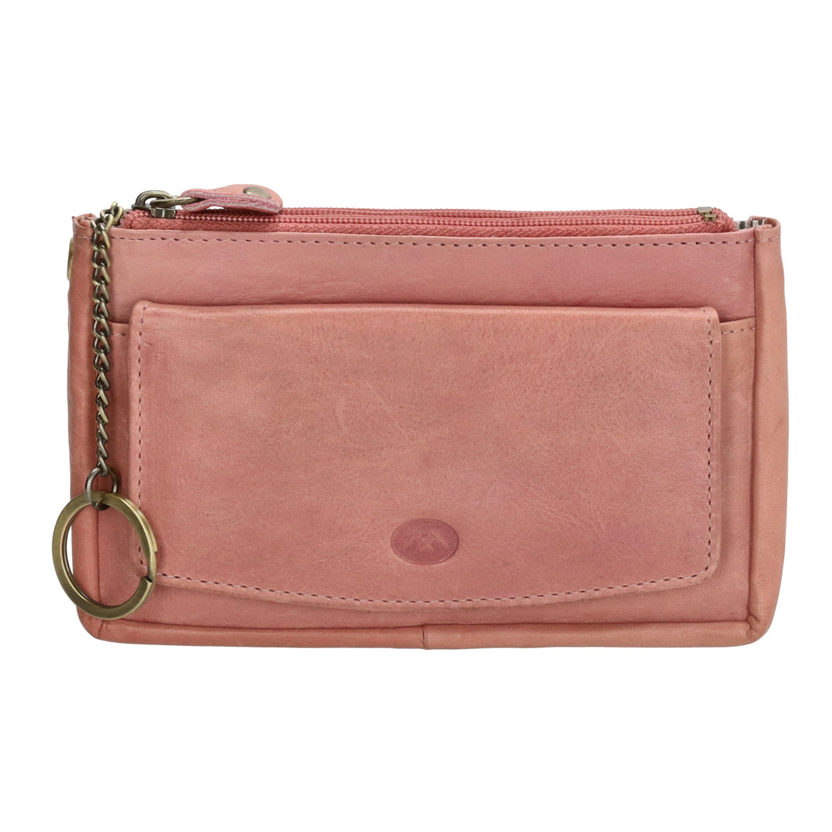 Schlüsseletui 15x9,5cm in Hellrosa aus Leder mit Spiegel - leder-accessoires.com